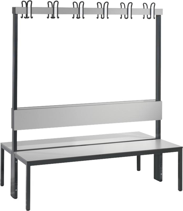 Garderobenbank doppels.
B1500xT760xH1710 mm
RAL 7021/silbergrau - Detail 1