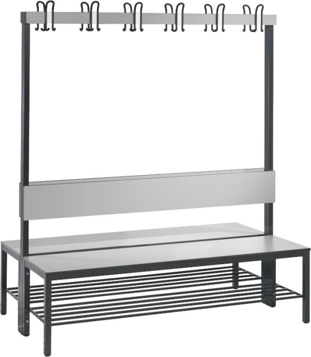 Garderobenbank doppels.
B1500xT760xH1710 mm
RAL 7021/silbergrau - Detail 1