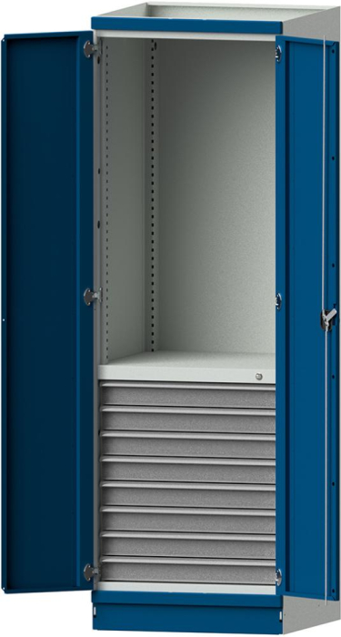 Leergehäuse Modell 101
B715xT720xH2200mm
RAL 7035/5012 mit Türen - Detail 1