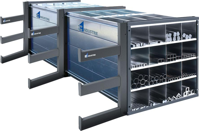 Kragarmregal für
Wabenregal starr
3000 mm Lang, 3 Ständer
3 Kragarme, RAL 5010 - Detail 1