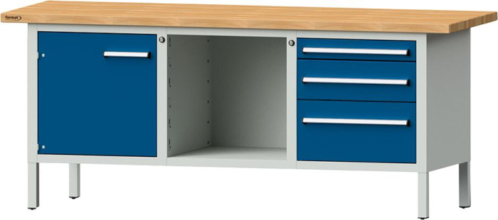 Format Kastenwerkbank
B2000xT700xH840mm
RAL 7035/5010 BMP: 40 mm - Detail 1
