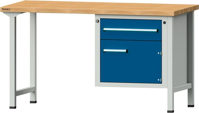 Format Kombi-Werkbank
B1500xT700xH840mm
RAL 7035/5010 BMP: 40 mm - Detail 1