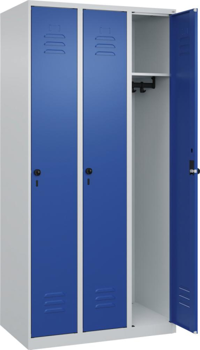 Garderobenschrank CLASSIC
B900xT500xH1850 mm
RAL 7035/5010, 3 Abteile - Detail 1