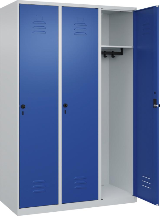 Garderobenschrank CLASSIC
B1200xT500xH1850 mm
RAL 7035/5010, 3 Abteile - Detail 1