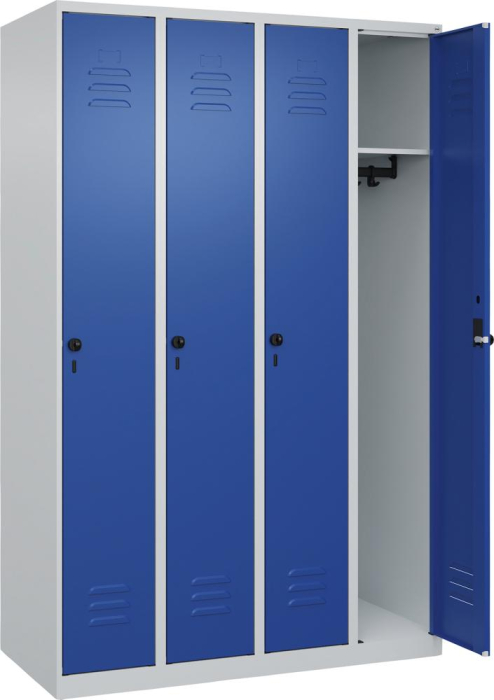 Garderobenschrank CLASSIC
B1200xT500xH1850 mm
RAL 7035/5010, 4 Abteile - Detail 1