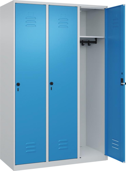 Garderobenschrank CLASSIC
B1200xT500xH1850 mm
RAL 7035/5012, 3 Abteile - Detail 1