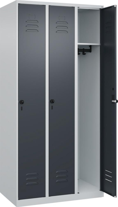 Garderobenschrank CLASSIC
B900xT500xH1850 mm
RAL 7035/7016, 3 Abteile - Detail 1