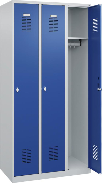 Garderobenschrank BASIC
B900xT500xH1850 mm
RAL 7035/5010, 3 Abteile - Detail 1