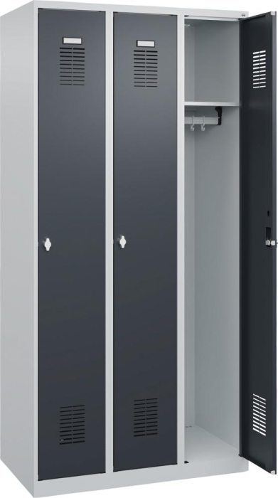 Garderobenschrank BASIC
B900xT500xH1850 mm
RAL 7035/7016, 3 Abteile - Detail 1