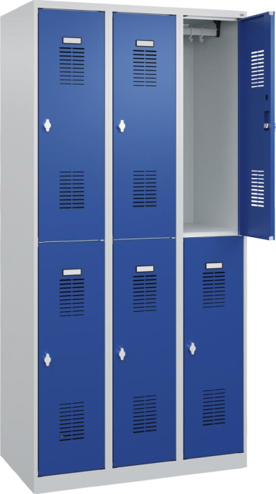 Garderobenschrank BASIC
B900xT500xH1850 mm
RAL 7035/5010, 3x2Abteile - Detail 1