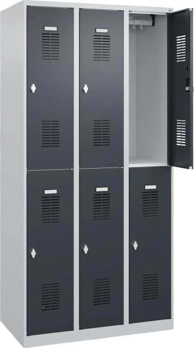 Garderobenschrank BASIC
B900xT500xH1850 mm
RAL 7035/7016, 3x2Abteile - Detail 1