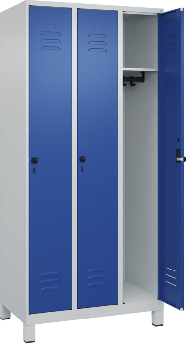 Garderobenschrank CLASSIC
B900xT500xH1950 mm
RAL 7035/5010, 3 Abteile - Detail 1
