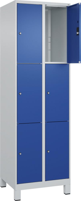 Fächerschrank CLASSIC
B600xT500xH1950 mm
RAL 7035/5010, 2x3 Fächer - Detail 1