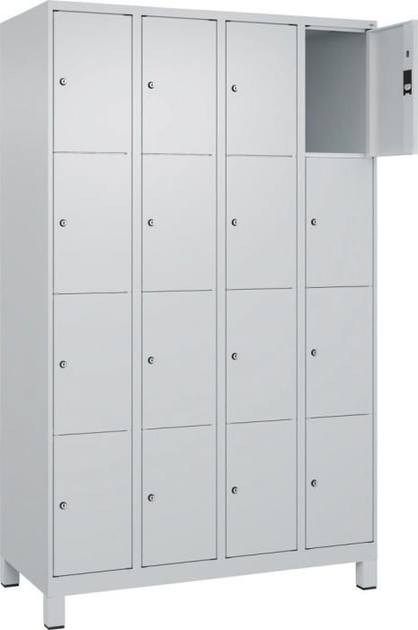 Fächerschrank CLASSIC
B1200xT500xH1950 mm
RAL 7035/7035, 4x4 Fächer - Detail 1