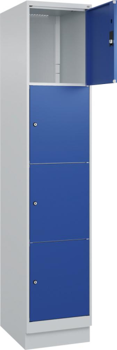 Fächerschrank CLASSIC
B400xT500xH1950 mm
RAL 7035/5010, 1x4 Fächer - Detail 1