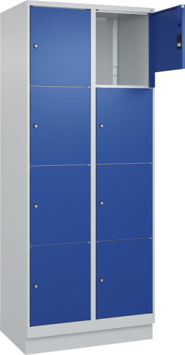 Fächerschrank CLASSIC
B800xT500xH1950 mm
RAL 7035/5010, 2x4 Fächer - Detail 1
