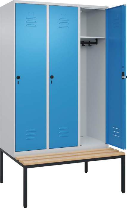 Garderobenschrank CLASSIC
B1200xT500xH2120 mm
RAL 7035/5012, 3 Abteile - Detail 1