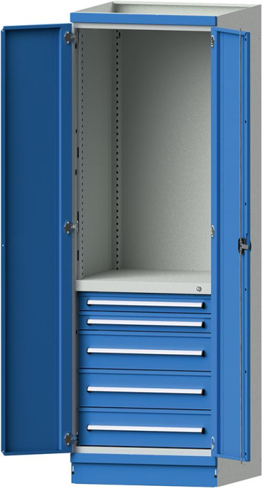 Modulschrank Modell 2410
B715xT720xH2200mm
RAL 7035/5012 mit Türen - Detail 1