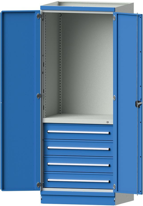 Modulschrank Modell 2409
B865xT720xH2200mm
RAL 7035/5012 mit Türen - Detail 1