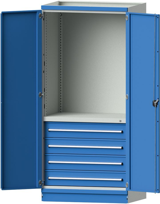 Modulschrank Modell 2409
B1015xT720xH2200mm
RAL 7035/5012 mit Türen - Detail 1