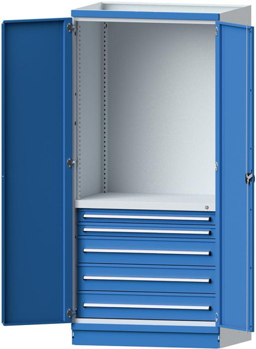Modulschrank Modell 2410
B1015xT720xH2200mm
RAL 7035/5012 mit Türen - Detail 1