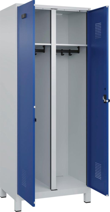 S/W-Gard.-Schrank EVOLO
mit 100 mm hohen Füßen
RAL 7035/5010, 2 Abteile - Detail 1