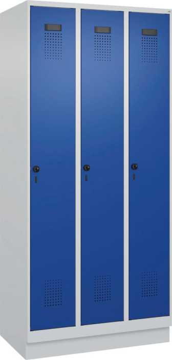 Garderobenschrank EVOLO
mit 100 mm hohem Sockel
RAL 7035/5010, 3 Abteile - Detail 1