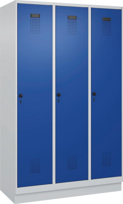Garderobenschrank EVOLO
mit 100 mm hohem Sockel
RAL 7035/5010, 3 Abteile - Detail 1