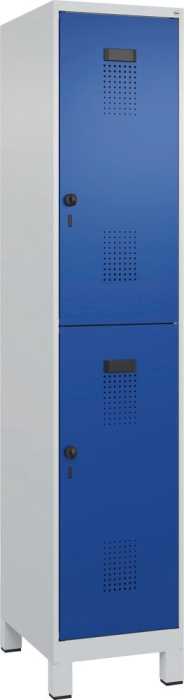 Doppelst. Schrank EVOLO
mit 100 mm hohen Füßen
RAL7035/5010, 1x2Abteile - Detail 1