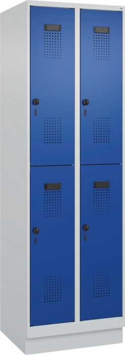 Doppelst. Schrank EVOLO
mit 100 mm hohem Sockel
RAL7035/5010, 2x2Abteile - Detail 1