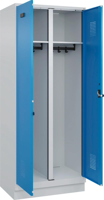 S/W-Gard.-Schrank EVOLO
mit 100 mm hohem Sockel
RAL 7035/5012, 2 Abteile - Detail 1