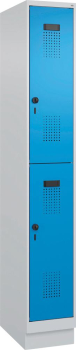 Doppelst. Schrank EVOLO
mit 100 mm hohem Sockel
RAL7035/5012, 1x2Abteile - Detail 1