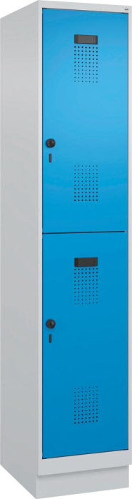 Doppelst. Schrank EVOLO
mit 100 mm hohem Sockel
RAL7035/5012, 1x2Abteile - Detail 1