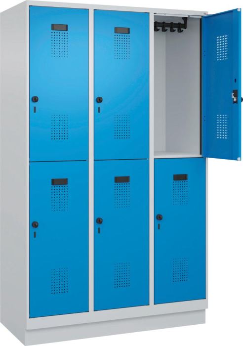 Doppelst. Schrank EVOLO
mit 100 mm hohem Sockel
RAL7035/5012, 3x2Abteile - Detail 1