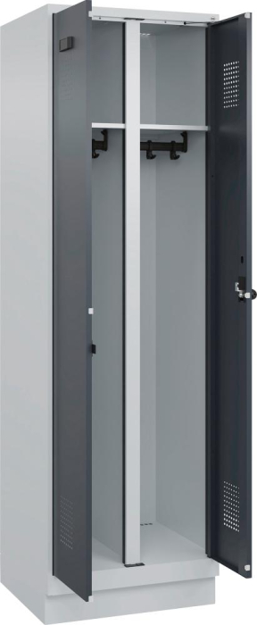 S/W-Gard.-Schrank EVOLO
mit 100 mm hohem Sockel
RAL 7035/7016, 2 Abteile - Detail 1