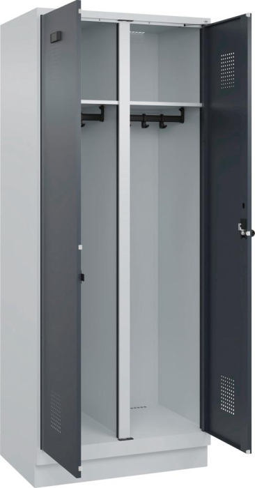 S/W-Gard.-Schrank EVOLO
mit 100 mm hohem Sockel
RAL 7035/7016, 2 Abteile - Detail 1