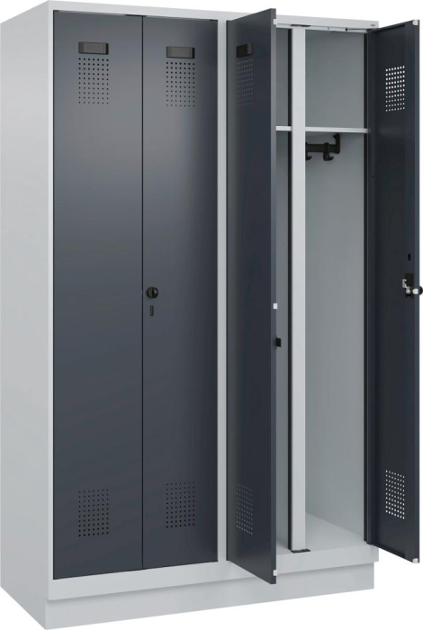 S/W-Gard.-Schrank EVOLO
mit 100 mm hohem Sockel
RAL 7035/7016, 4 Abteile - Detail 1