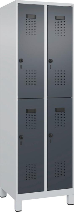 Doppelst. Schrank EVOLO
mit 100 mm hohen Füßen
RAL7035/7016, 2x2Abteile - Detail 1