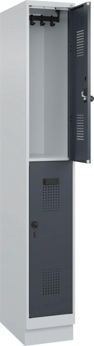 Doppelst. Schrank EVOLO
mit 100 mm hohem Sockel
RAL7035/7016, 1x2Abteile - Detail 1