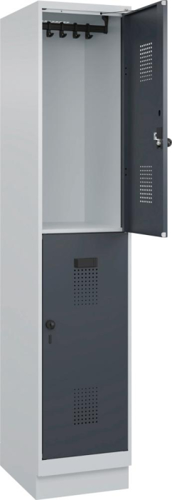 Doppelst. Schrank EVOLO
mit 100 mm hohem Sockel
RAL7035/7016, 1x2Abteile - Detail 1