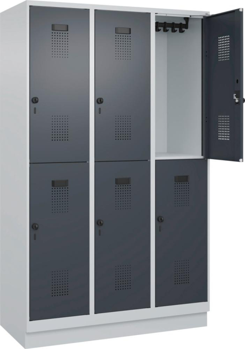 Doppelst. Schrank EVOLO
mit 100 mm hohem Sockel
RAL7035/7016, 3x2Abteile - Detail 1
