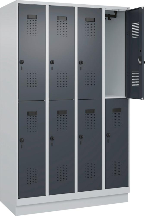 Doppelst. Schrank EVOLO
mit 100 mm hohem Sockel
RAL7035/7016, 4x2Abteile - Detail 1