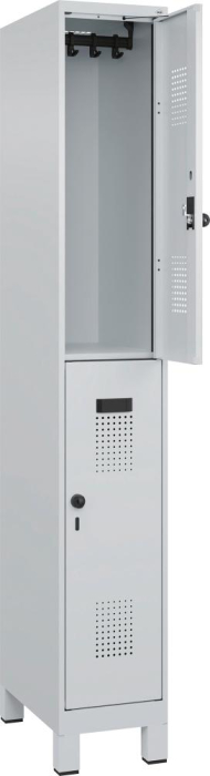 Doppelst. Schrank EVOLO
mit 100 mm hohen Füßen
RAL7035/7035, 1x2Abteile - Detail 1