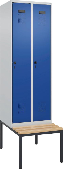 Garderobenschrank EVOLO
mit untergeb. Sitzbank
RAL 7035/5010, 2 Abteile - Detail 1