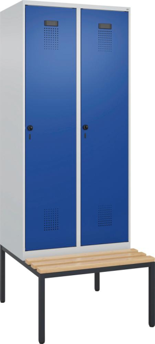 Garderobenschrank EVOLO
mit untergeb. Sitzbank
RAL 7035/5010, 2 Abteile - Detail 1