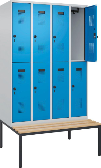 Doppelst. Schrank EVOLO
mit untergeb. Sitzbank
RAL7035/5012, 4x2Abteile - Detail 1