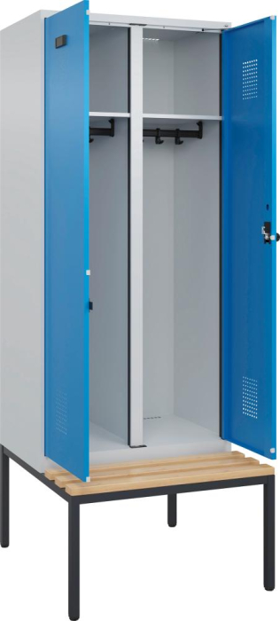 S/W-Gard.-Schrank EVOLO
mit untergeb. Sitzbank
RAL 7035/5012, 2 Abteile - Detail 1