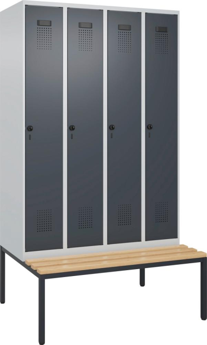 Garderobenschrank EVOLO
mit untergeb. Sitzbank
RAL 7035/7016, 4 Abteile - Detail 1