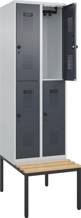 Doppelst. Schrank EVOLO
mit untergeb. Sitzbank
RAL7035/7016, 2x2Abteile - Detail 1