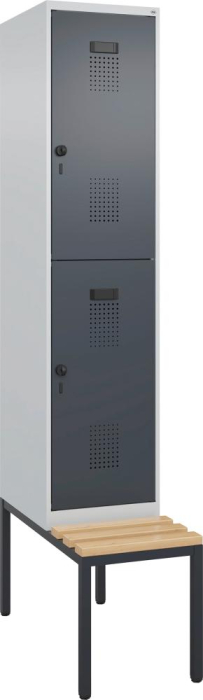 Doppelst. Schrank EVOLO
mit untergeb. Sitzbank
RAL7035/7016, 1x2Abteile - Detail 1